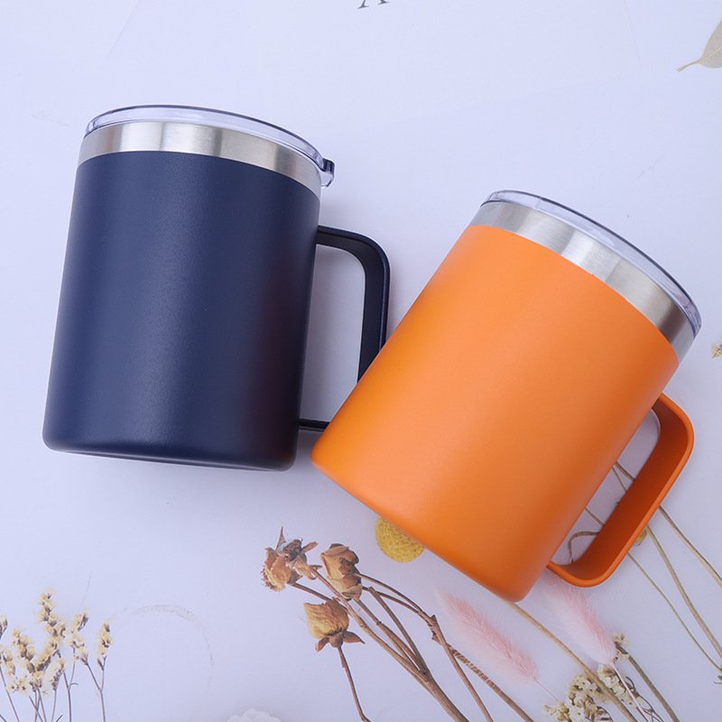 Double Walled 12oz 14oz Travel Tumbler Cup Insulated coffee Mug with Handle and Bpa-Free Lid