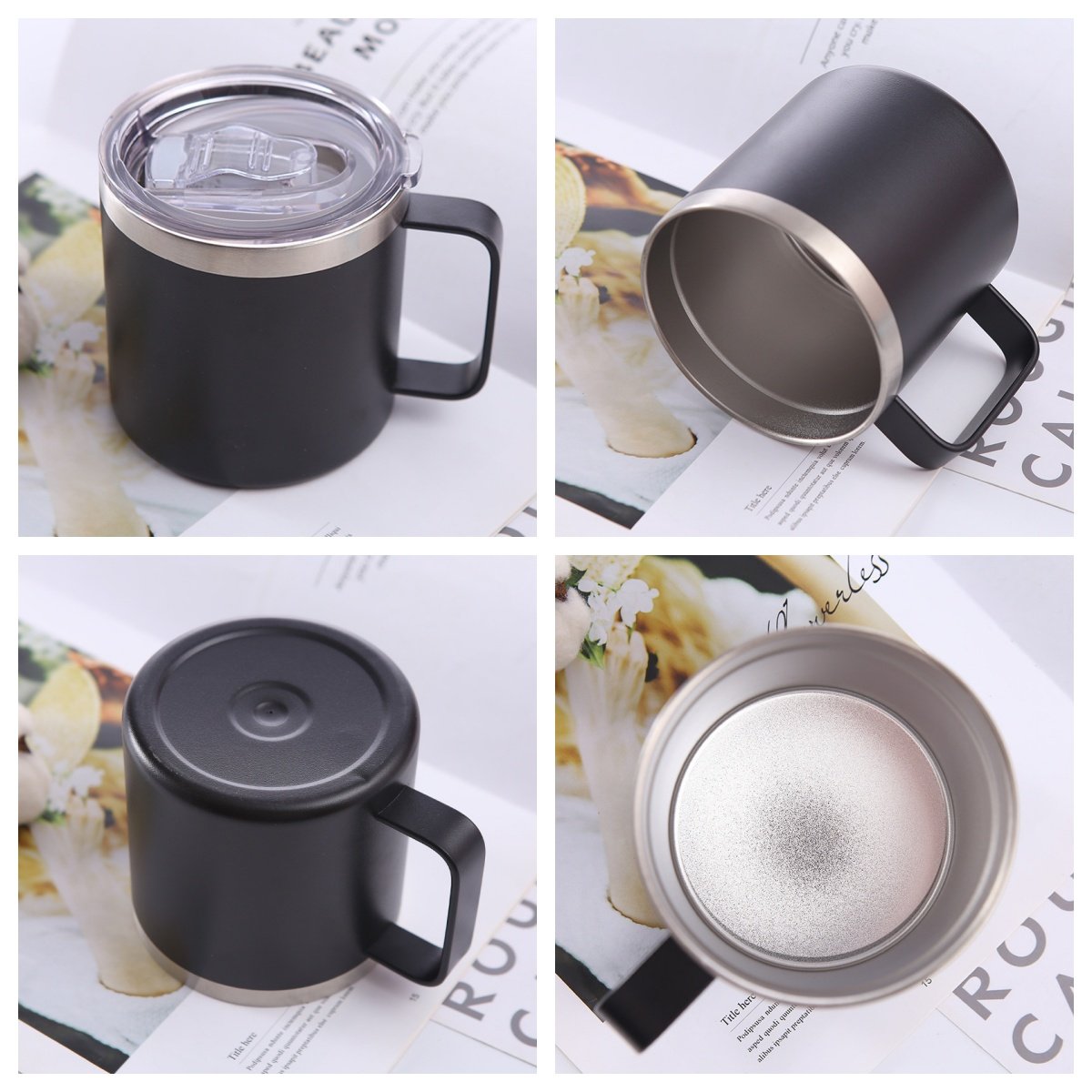 Double Walled 12oz 14oz Travel Tumbler Cup Insulated coffee Mug with Handle and Bpa-Free Lid