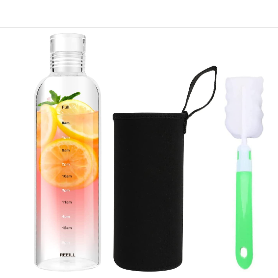 Borosilicate Juice Glass Water Bottle With Time Marker And Custom Logo Sublimation Blank Glass Bottle Available