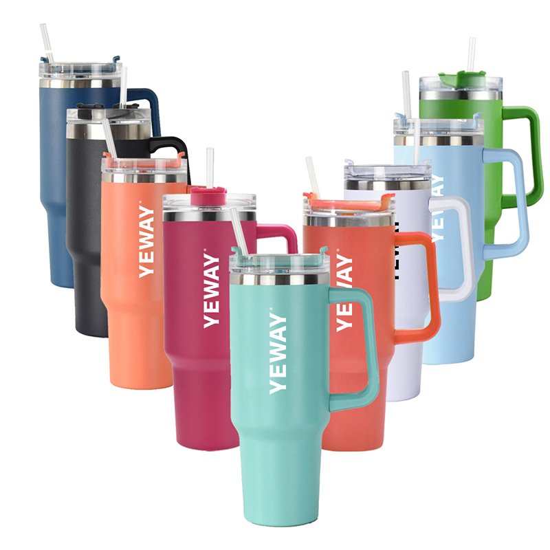Yeway 40oz travels car cup with handle and logo stainless steel insulated beer coffee cups powder coated tumblers