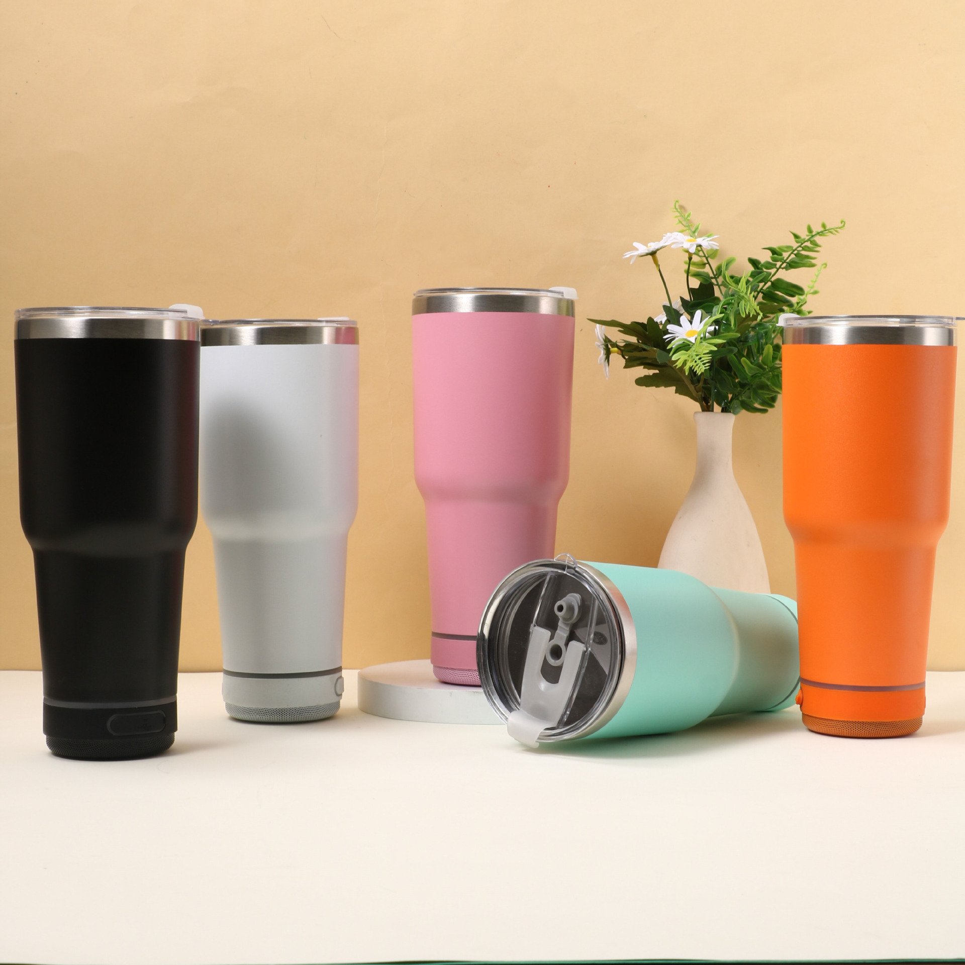 Smart Bluetooth 30oz 40oz Stainless Steel Bluetooth Speaker Straight Tumbler Portable Smart Music Tumbler with Straw and Lid