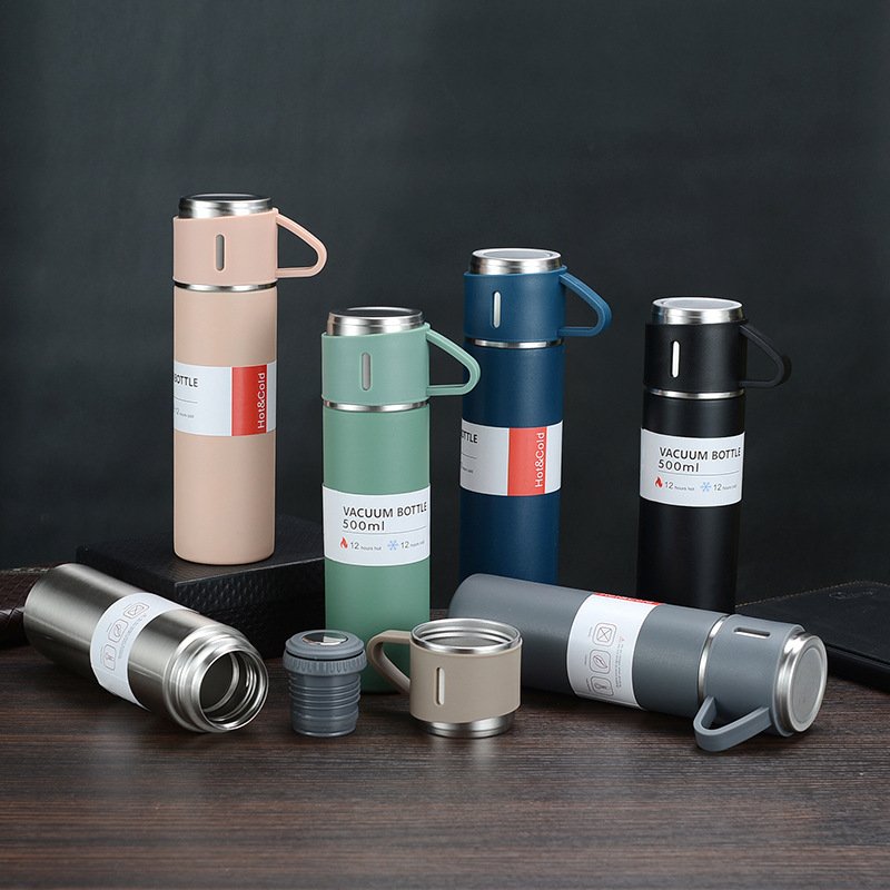 Large Capacity Smart Portable Metal Stainless Steel Handle Vacuum Flask Thermos Set