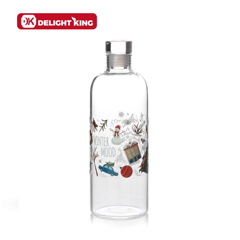 High Borosilicate Custom Logo Clear Glass drinking Bottle Luxury Style Smooth Glass Water Bottle With Sealing Glass lid