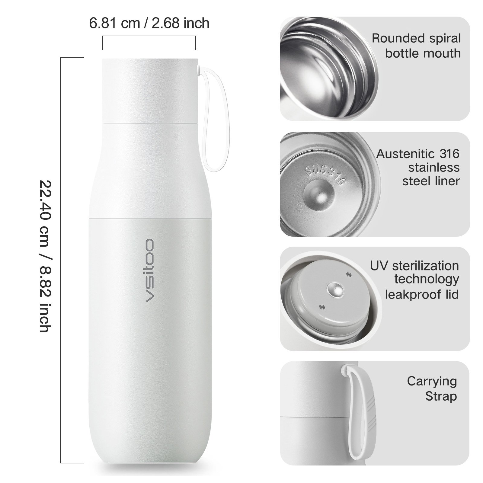 Vsitoo S1Pro 3 Layer UV Self-Cleaning Insulated Stainless Steel Smart Sports Water Bottle Thermos Flask