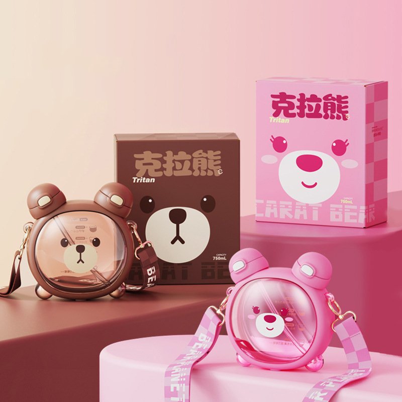 Cute Kawaii Tritan Bear Water Bottle with Rope Bottle Water For Outing Kids Mug for Outing Travel