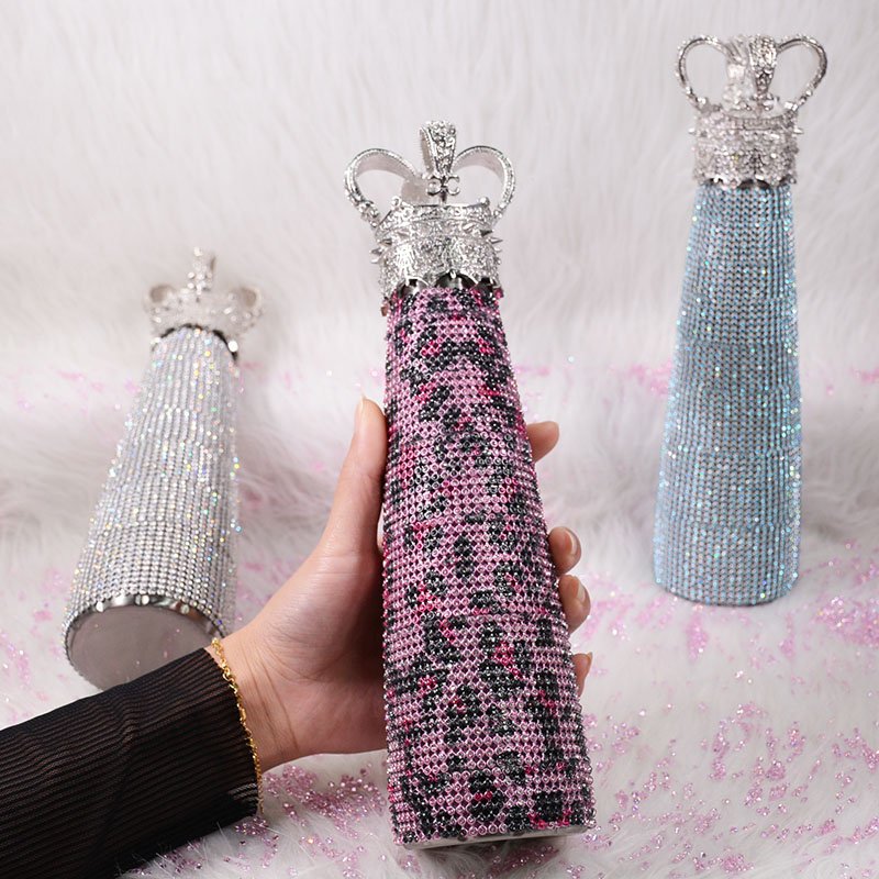 Newly Designed 500ML Vacuum Flask Bling Rhinestone Crystal Luxury Crown Water Bottle
