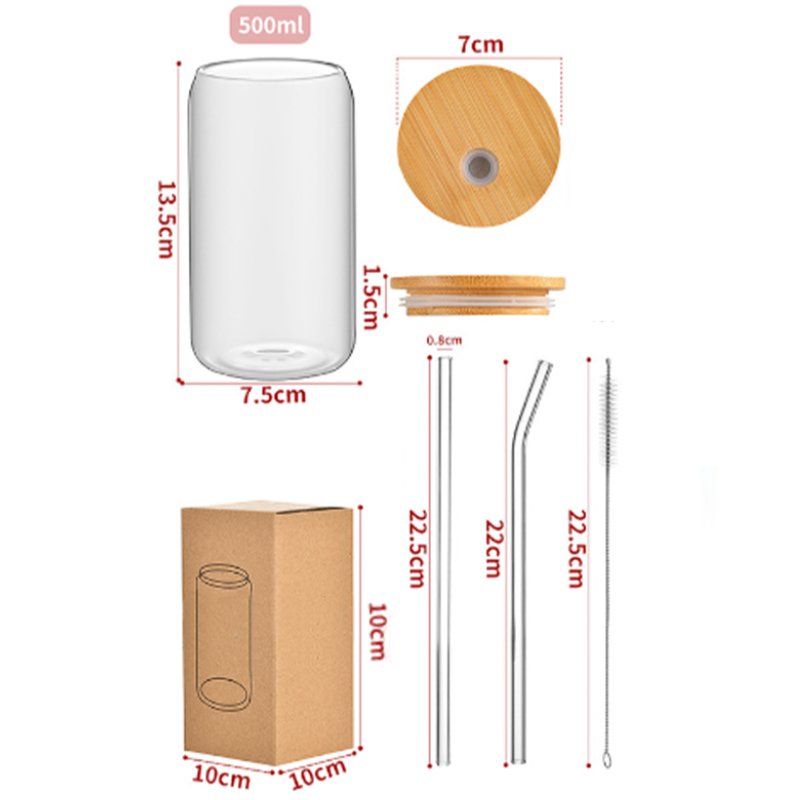 500ml 16oz Clear Glass Drinking Bottle with Bamboo Lid with Hole Juice Jar Spirit milk drinking water Bottle with Glass Straw