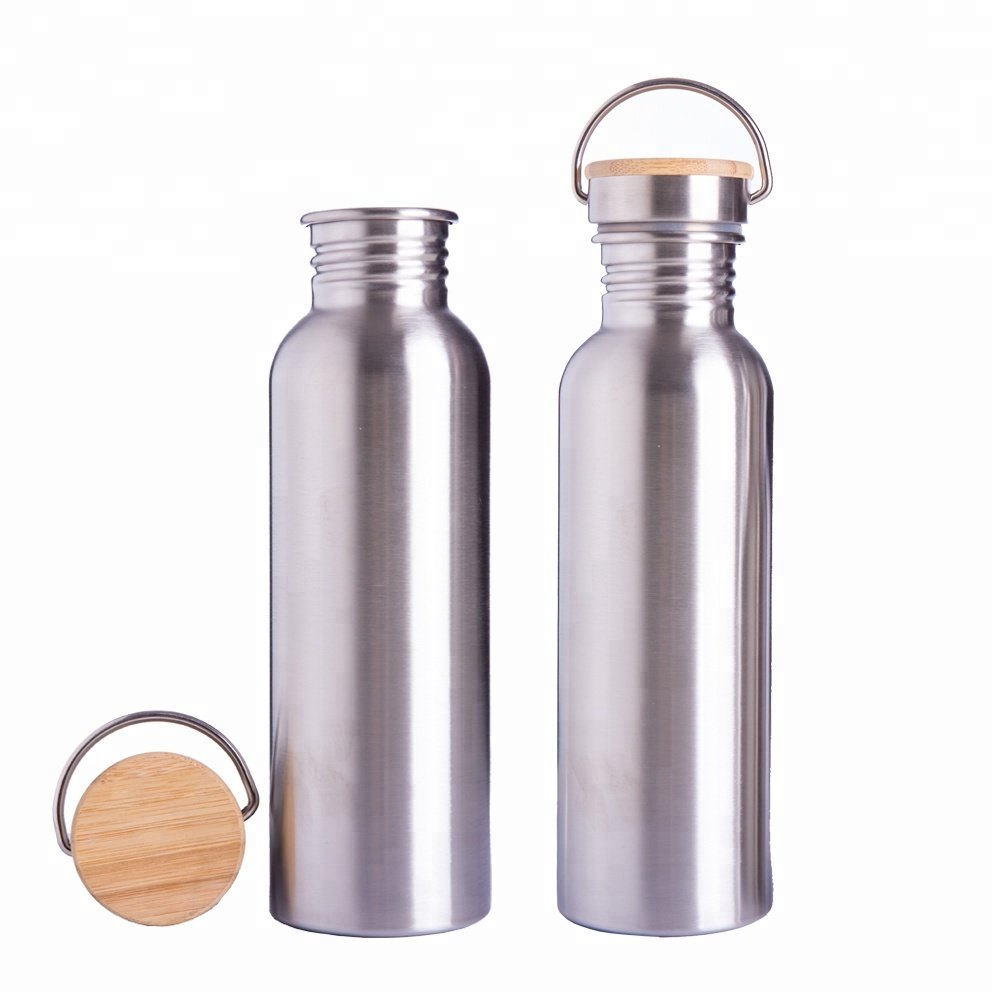 GS001 Outdoor single wall 350ml 500ml 750ml 1000ml sports flasks bottle water bottle bamboo lid