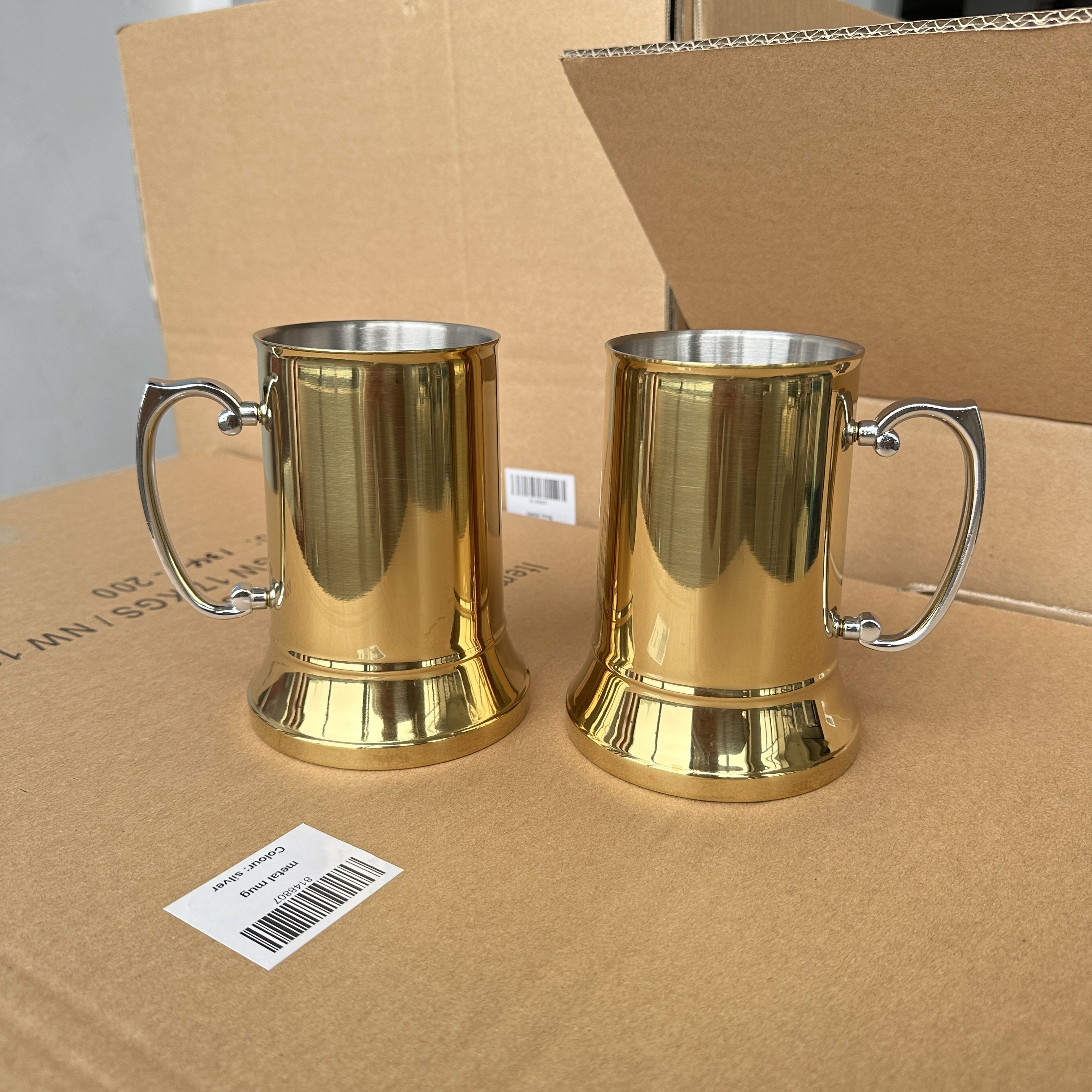 Caspian Latest Customized Logo Wholesale Metal Tankard Double Wall Stainless Steel Beer Mug With Handle