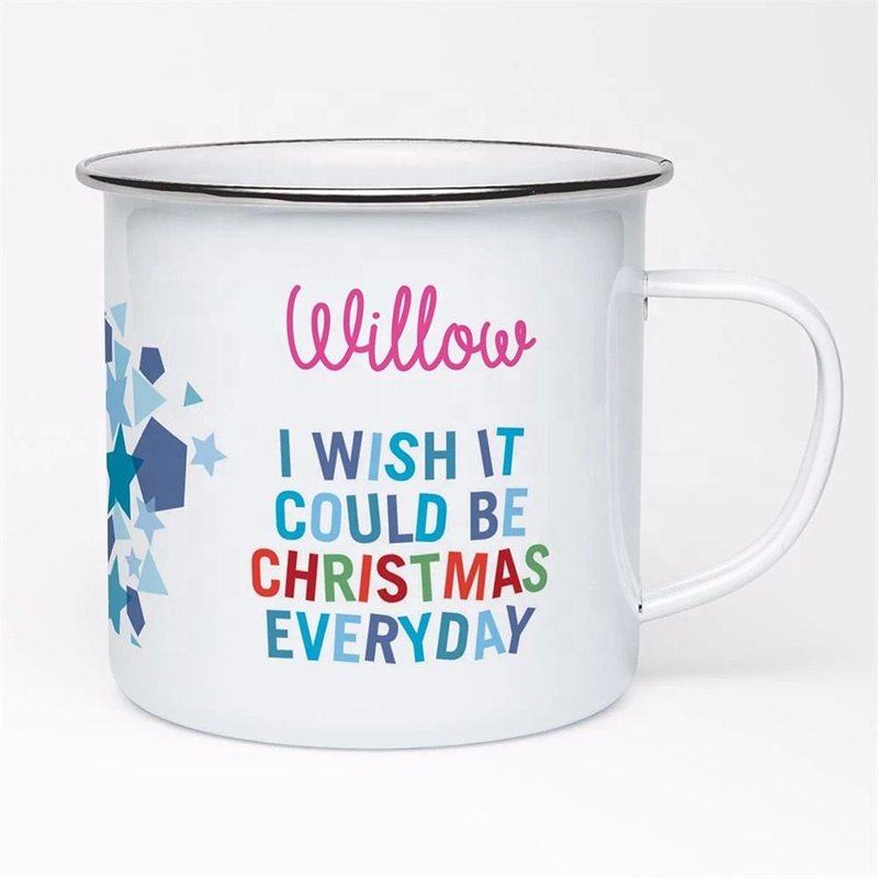 Christmas holiday 450ml personalized custom campfire metal tin steel kid enamel drinking mug
