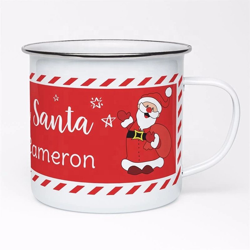 Christmas holiday 450ml personalized custom campfire metal tin steel kid enamel drinking mug