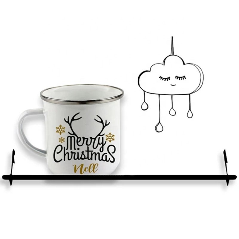 Christmas holiday 450ml personalized custom campfire metal tin steel kid enamel drinking mug