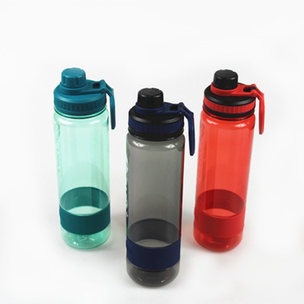 BPA Free Creative Tritan Sports Bottle Silicone Heat Resistance Band Easy Carry Transparent Water Bottle Plastic Screw Top Lid