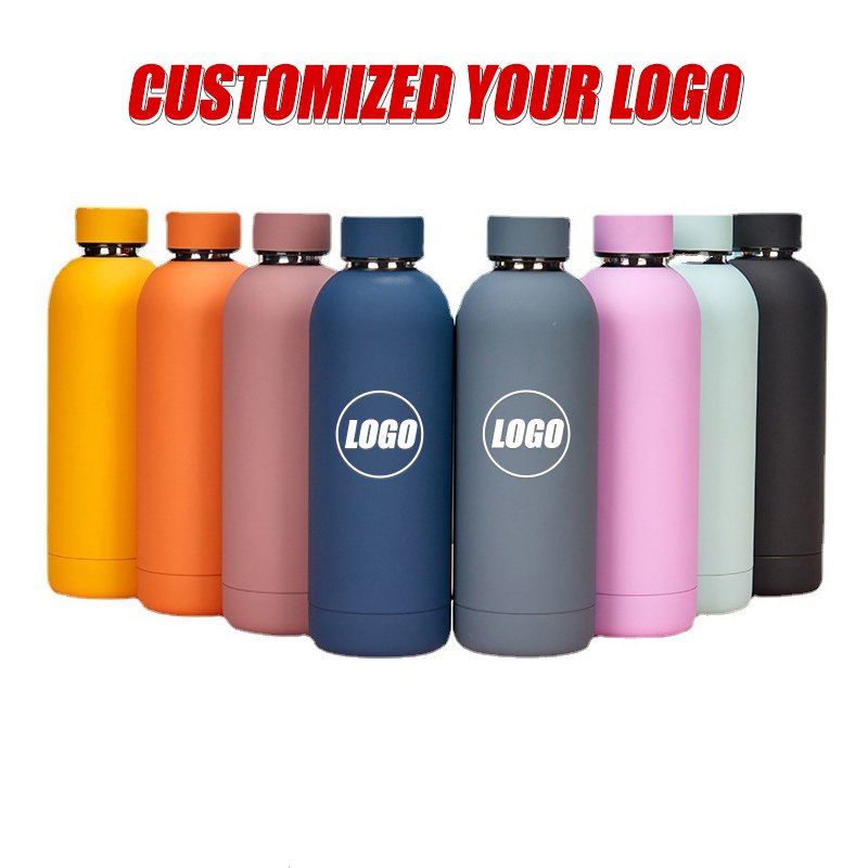 Bouteille eau custom colorful double wall thermo flask 500ml stainless steel rubber matte paint outdoor small mouth water bottle