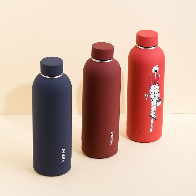 Bouteille eau custom colorful double wall thermo flask 500ml stainless steel rubber matte paint outdoor small mouth water bottle