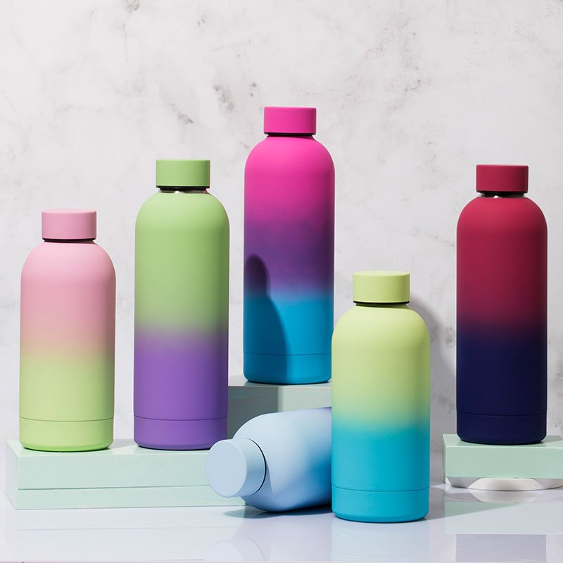 Bouteille eau custom colorful double wall thermo flask 500ml stainless steel rubber matte paint outdoor small mouth water bottle