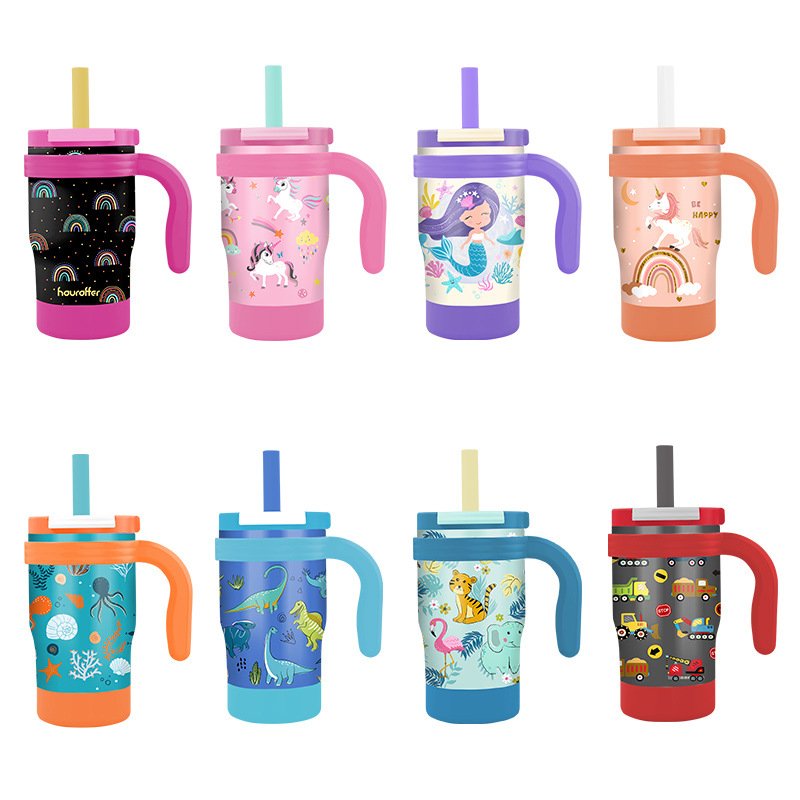 Custom Logo 14oz kids tumbler Personalize Double Wall Vacuum Curved Tumbler Stainless Steel Mug with Lid for children