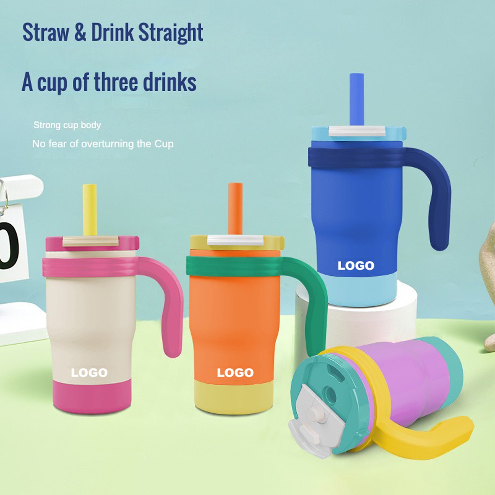 Custom Logo 14oz kids tumbler Personalize Double Wall Vacuum Curved Tumbler Stainless Steel Mug with Lid for children