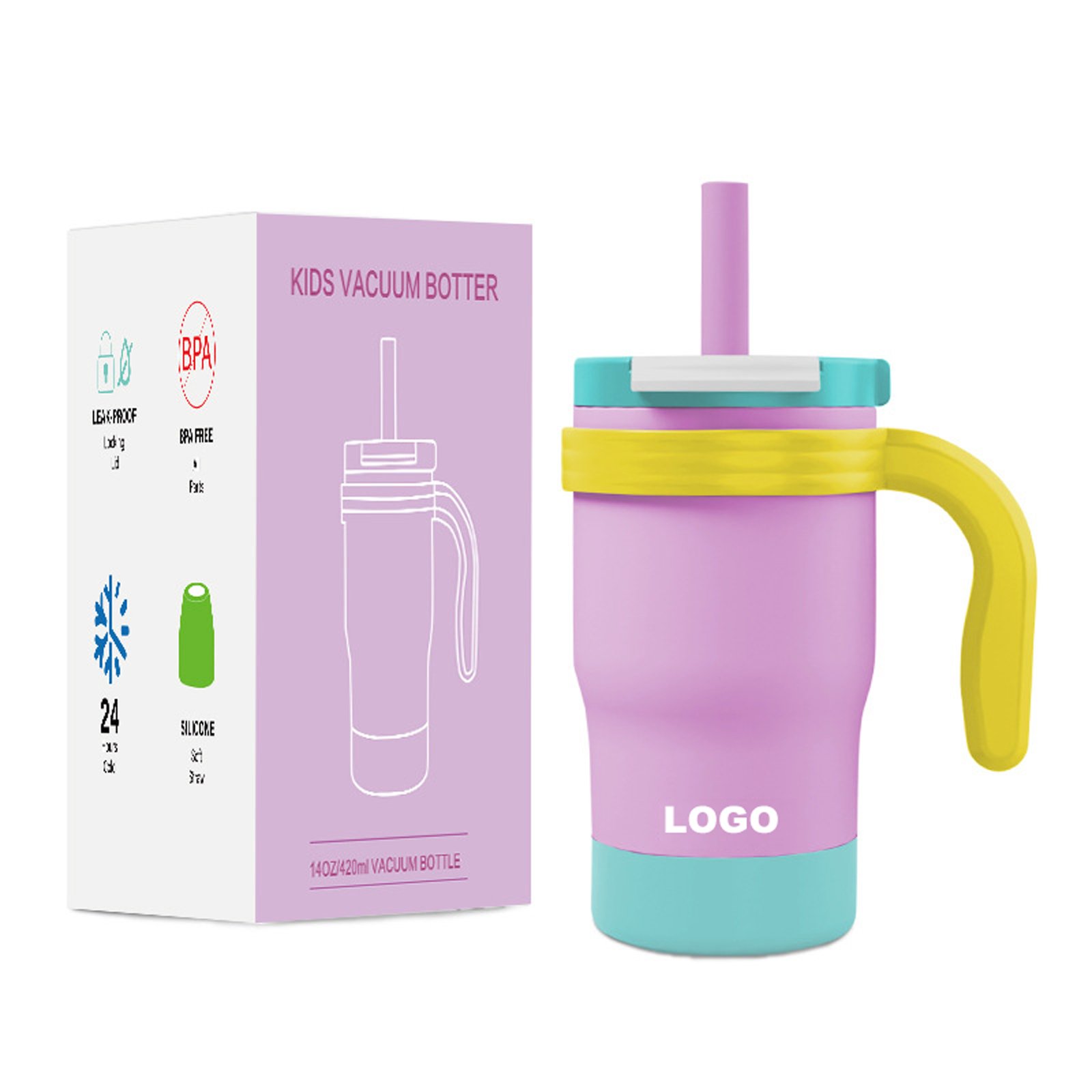 Custom Logo 14oz kids tumbler Personalize Double Wall Vacuum Curved Tumbler Stainless Steel Mug with Lid for children