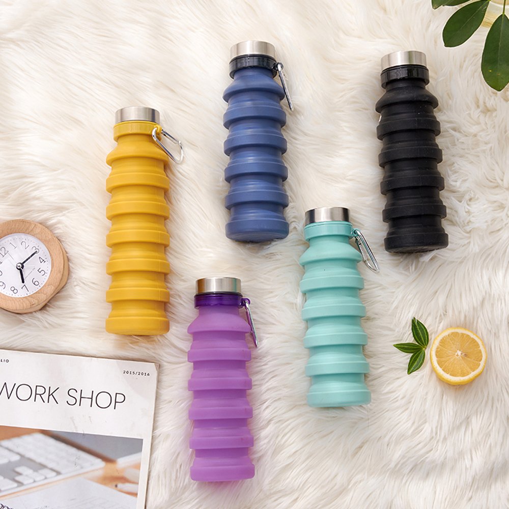 HAERS Foldable Water Bottle Reusable BPA Free Silicone Collapsible Water Bottle For Travel Gym Camping Hike