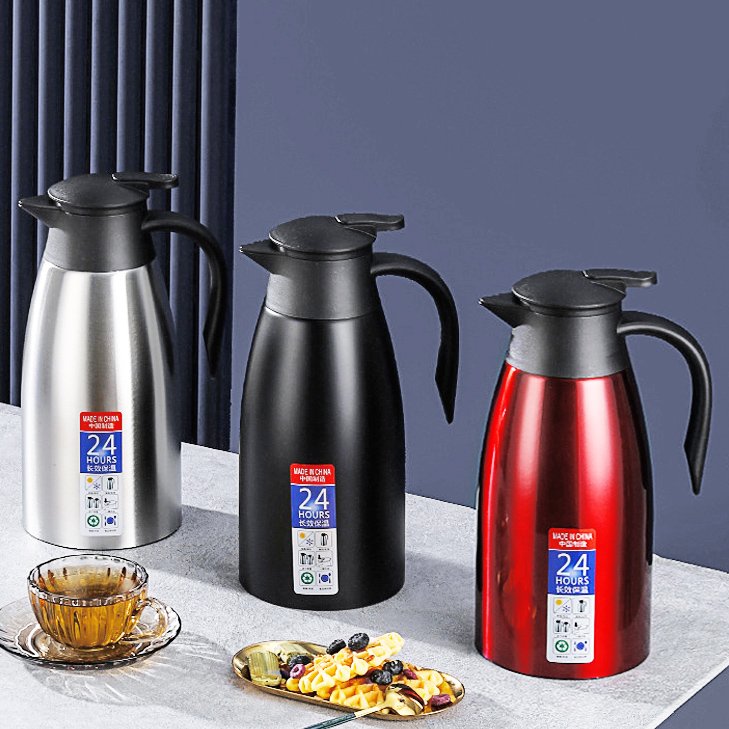 2 Liter Black Stainless Steel Thermal Kettle Vacuum Flask Thermos Jug Camping Kettle Hot Water Jug Food Flask Water Bottle Flask