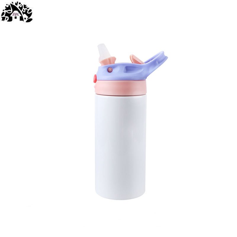 12oz stainless steel portable Sippy Cup with handle pop lid Vacuum vacuum cup with straw White thermal sublimation custom patter