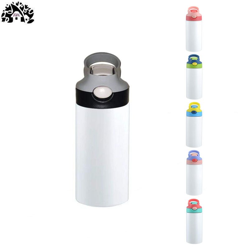 12oz stainless steel portable Sippy Cup with handle pop lid Vacuum vacuum cup with straw White thermal sublimation custom patter