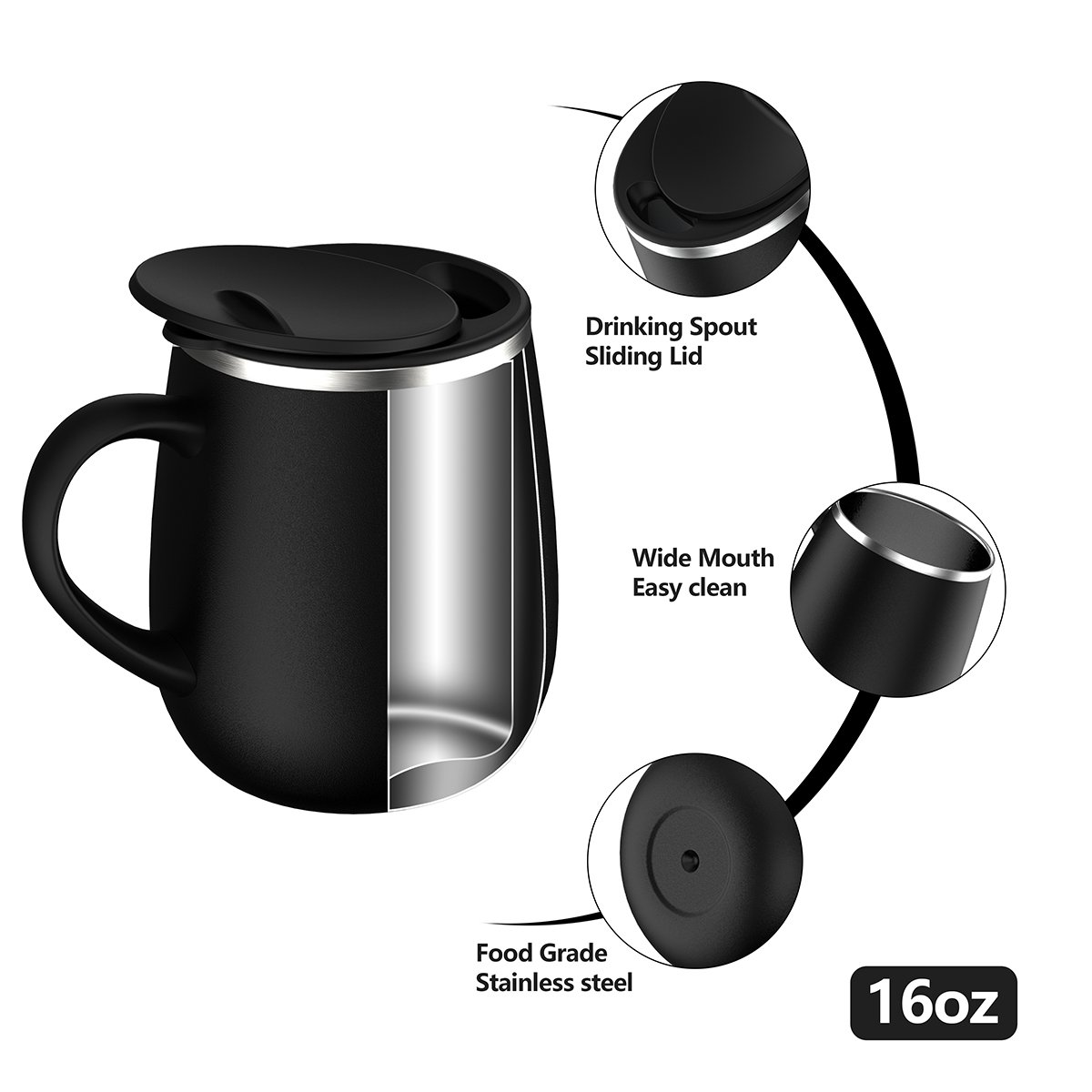 Wholesale Pro Grade Stainless Steel 18/8 Double Wall Vacuum Insulated Drinking Mug 11oz/16oz