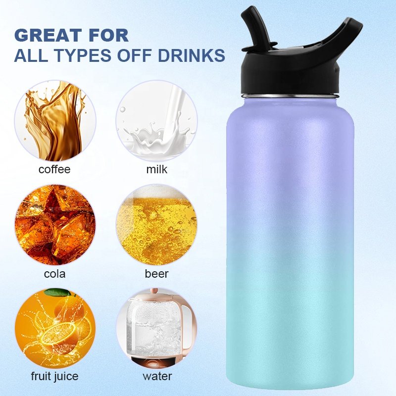 HAERS 32oz 40oz 64oz Wide Mouth Stainless Steel Double Walled Vacuum Flask Insulated Sport Water Bottles With Custom Logo