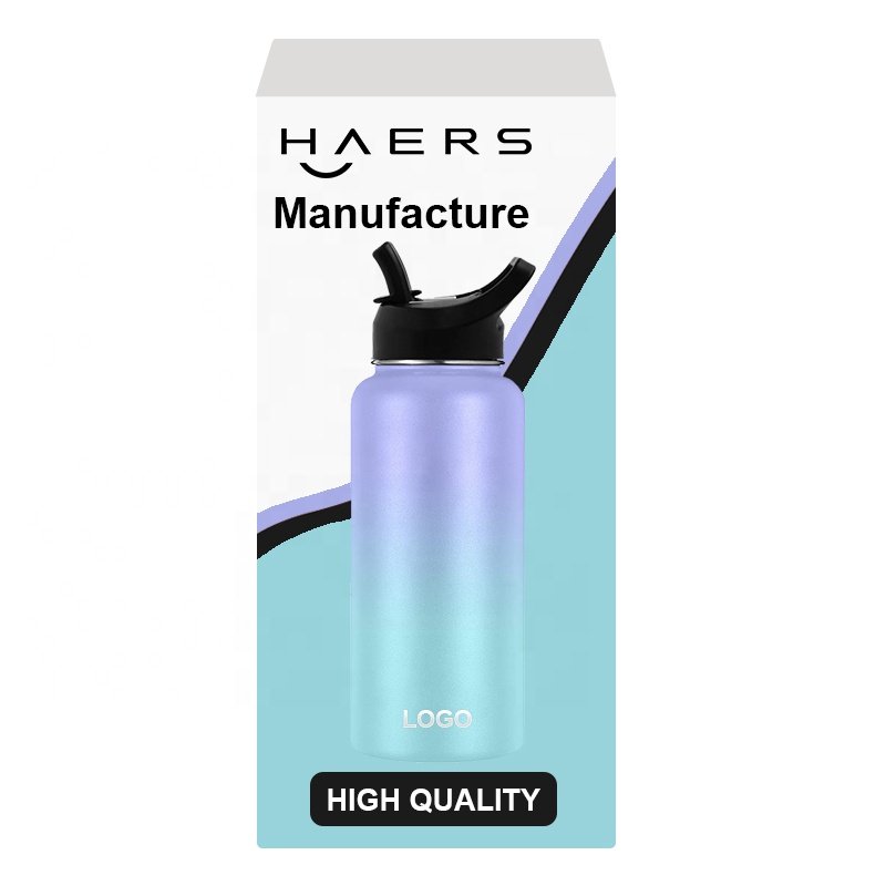 HAERS 32oz 40oz 64oz Wide Mouth Stainless Steel Double Walled Vacuum Flask Insulated Sport Water Bottles With Custom Logo