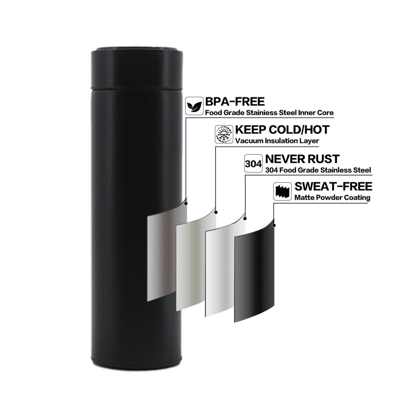 Customized LOGO 500ml Digital LED temperature display vacuum flask thermoses smart stainless steel water bottles smart drinkware