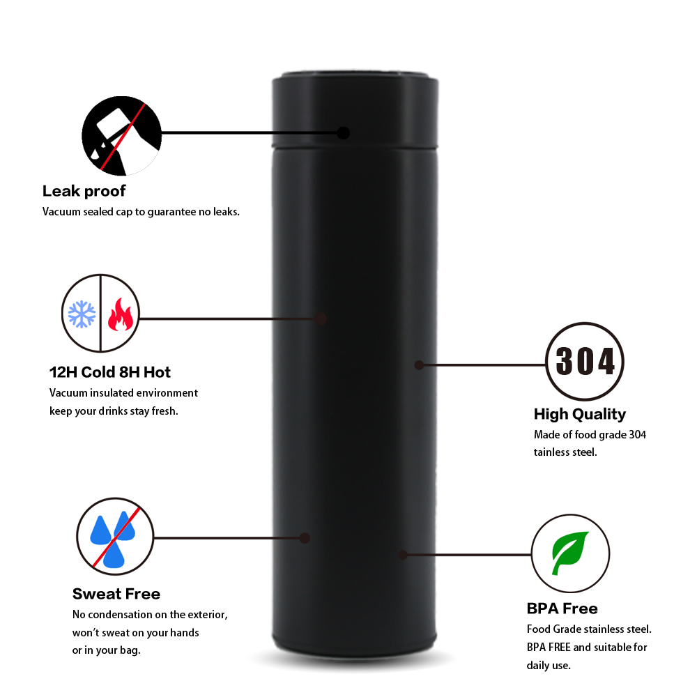 Customized LOGO 500ml Digital LED temperature display vacuum flask thermoses smart stainless steel water bottles smart drinkware