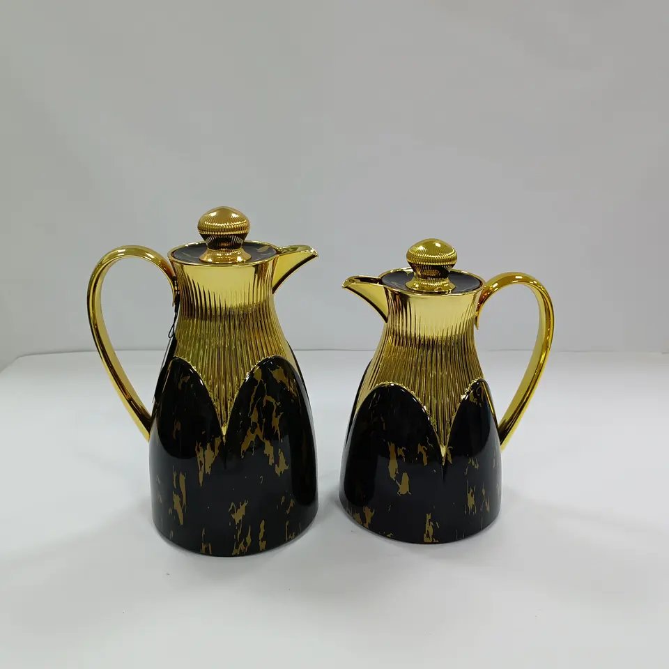 Customized free sample ABS PU gold plating decor coffee pot Restaurant Home 0.7L+1L vacuum flask insulated coffee thermos
