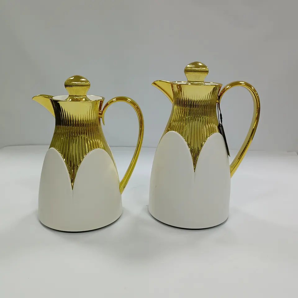 Customized free sample ABS PU gold plating decor coffee pot Restaurant Home 0.7L+1L vacuum flask insulated coffee thermos