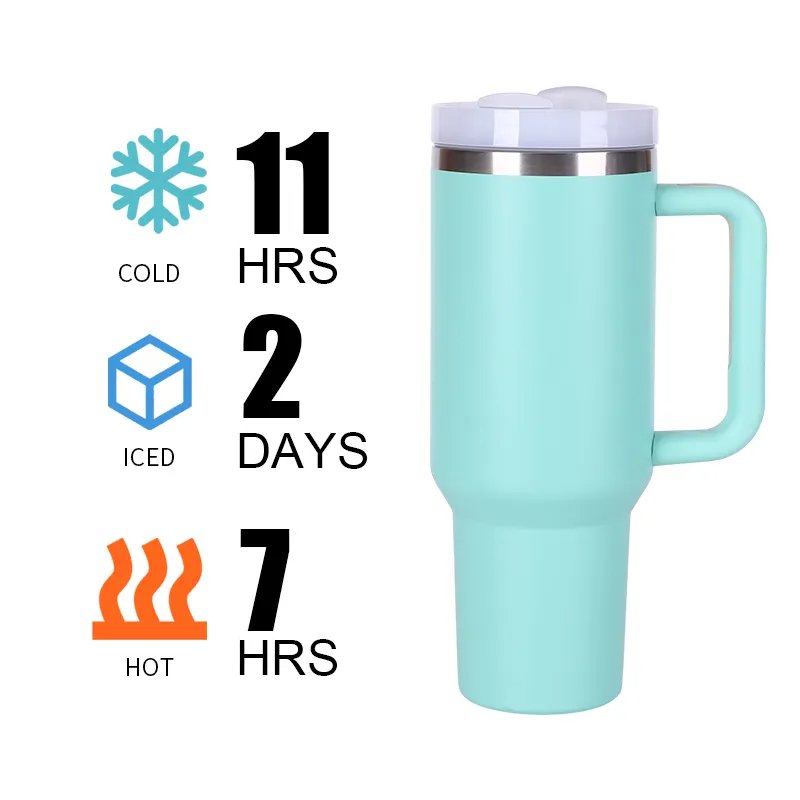 Custom 40oz Travels Car Metal Cup Stainless Steel Insulated Beer Coffee Mug Powder Coated 40 Oz Tumblers With Handle And Straw
