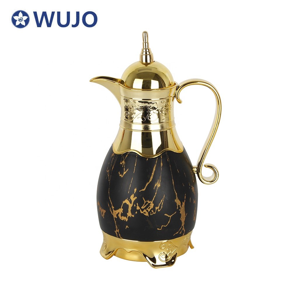 Manufacturer Gold Glass Inner Vacuum Flask Dallah Arabic Coffee Pot with Glass Inner
