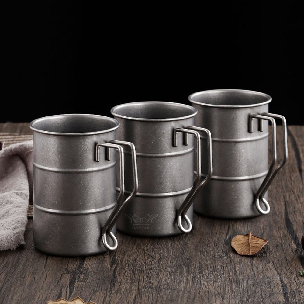 Vintage Metal Unbreskable Drinking Cups Outdoor Travel Party Mug Glasses Custom Thickened Stainless Steel Beer Cup with handle