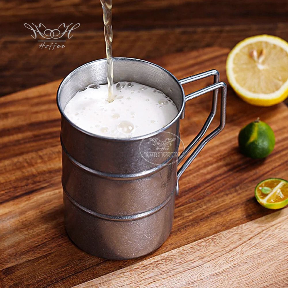 Vintage Metal Unbreskable Drinking Cups Outdoor Travel Party Mug Glasses Custom Thickened Stainless Steel Beer Cup with handle