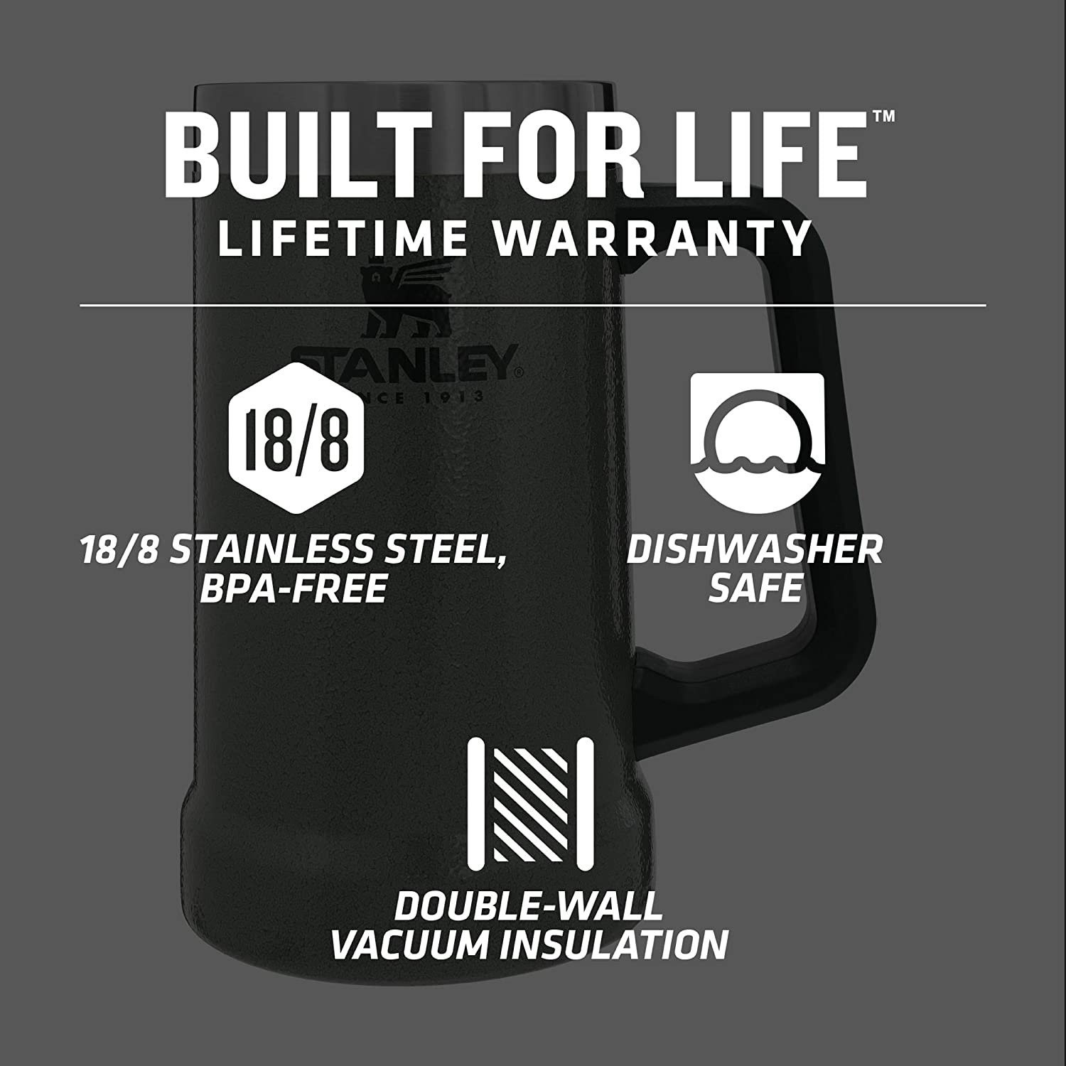 Yeway Adventure Big Hand Grip Beer Stein 25oz Stainless Steel Double Wall Vacuum Flasks Thermos Cup Tankard Beer Mug with Handle