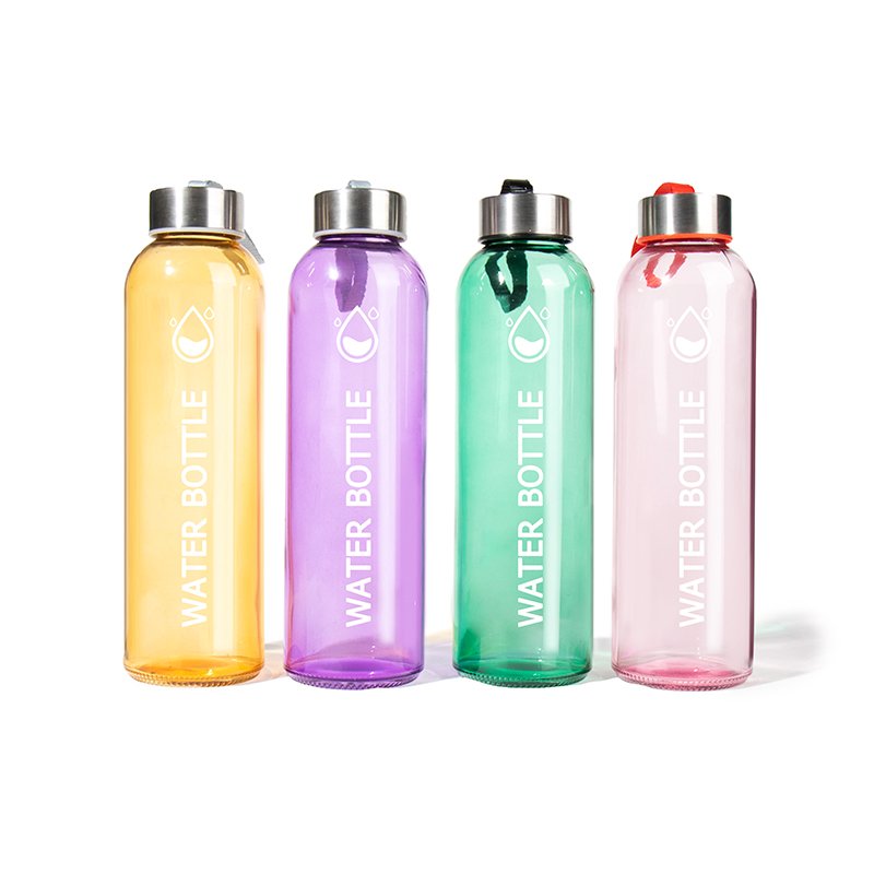 Hot Sale 16oz 24oz 32oz Custom Color Round Glass Drinking Water Bottle With Lids And Sleeves