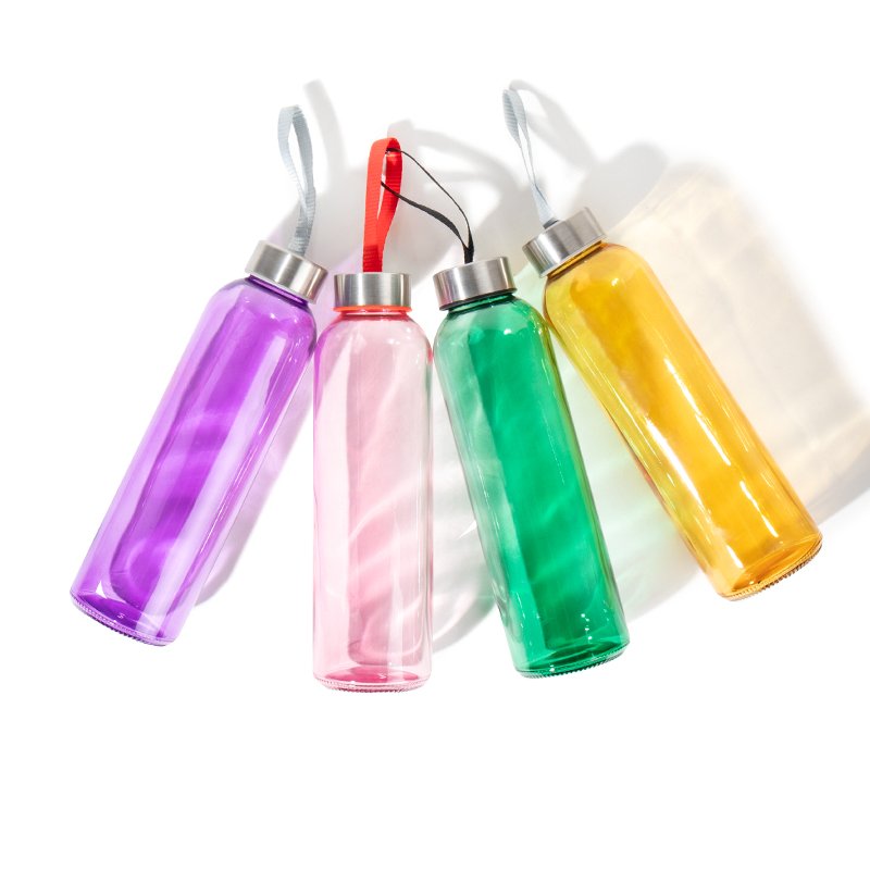 Hot Sale 16oz 24oz 32oz Custom Color Round Glass Drinking Water Bottle With Lids And Sleeves