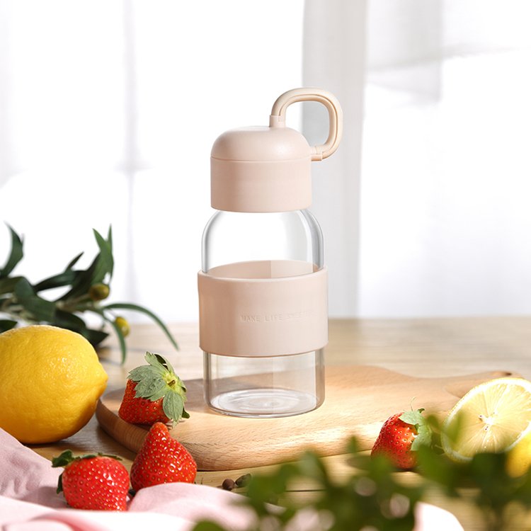 Glass Water Bottle With Silicone Sleeve 0612 360ML Eco Wholesale Customize Logo Handle Milk Juice Glass Drinking Bottle