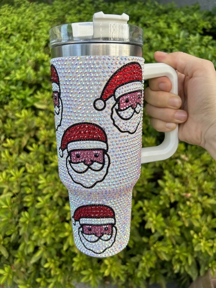 12 Colors Christmas Gifts Hot Pink Bling Rhinestone 40oz Tumblers Christmas Cup Coffee Travel Mugs with Handle
