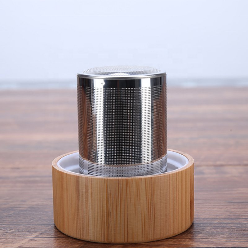 2019 New Products Custom Logo Bamboo Lid Crystal Double Wall Borosilicate Glass Water Bottle With Filter Tea Infuser