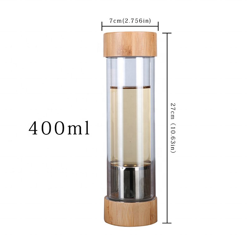 2019 New Products Custom Logo Bamboo Lid Crystal Double Wall Borosilicate Glass Water Bottle With Filter Tea Infuser