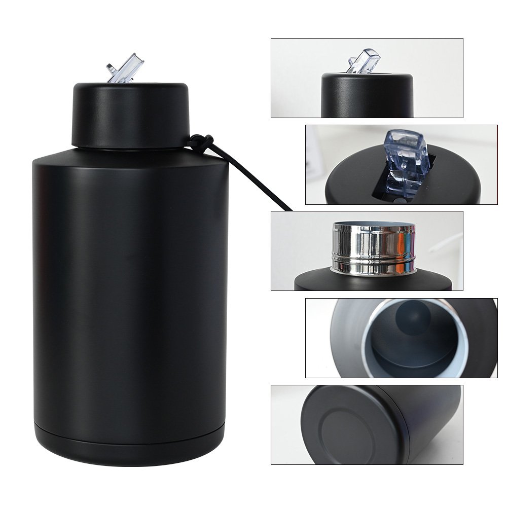 Custom 68oz 2litre stainless steel vacuum flask reusable double wall insulated 34oz ceramic water bottle with straw