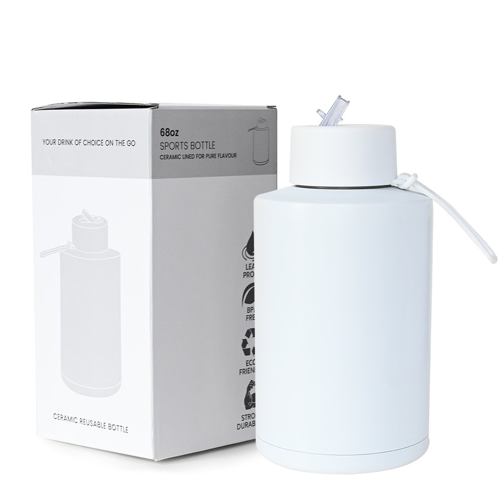 Custom 68oz 2litre stainless steel vacuum flask reusable double wall insulated 34oz ceramic water bottle with straw