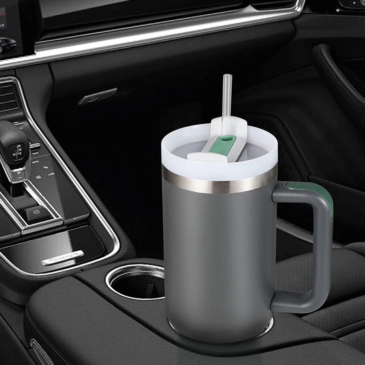 40oz Tumbler with Handle, Insulated Big Mug wtih Straw and Lid, Stainless Steel Double Wall Vacuum Iced Coffee Cup