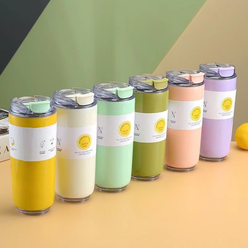 New Custom Logo 480Ml Thermos Portable Stainless Steel Tumbler Coffee Tumbler With Flip Top Lid Travel Coffee Mug