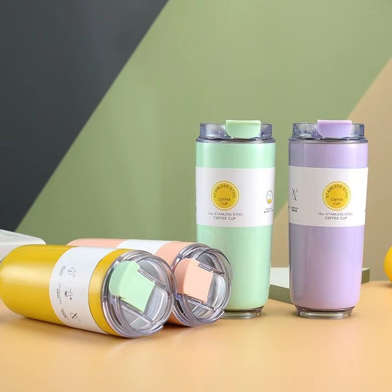 New Custom Logo 480Ml Thermos Portable Stainless Steel Tumbler Coffee Tumbler With Flip Top Lid Travel Coffee Mug